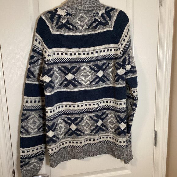 Burnside Men's Acrylic Cardigan Knit Sweater Size L Pockets Grandad Cowl Neck - Picture 6 of 8